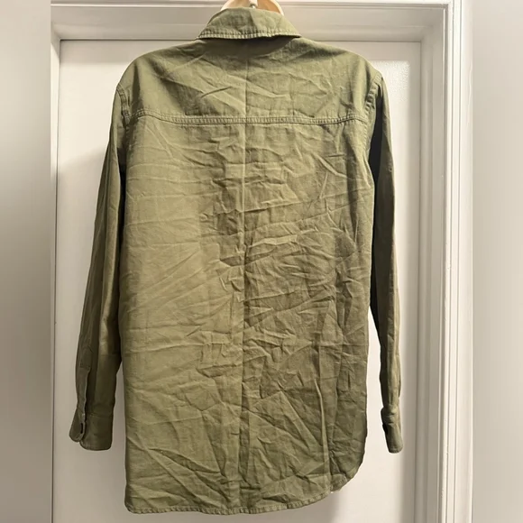Malibu Bum Army Green Shacket Small Button-Up Utility Layering Top - Picture 9 of 16